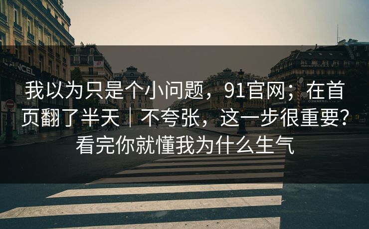 我以为只是个小问题，91官网；在首页翻了半天｜不夸张，这一步很重要？看完你就懂我为什么生气